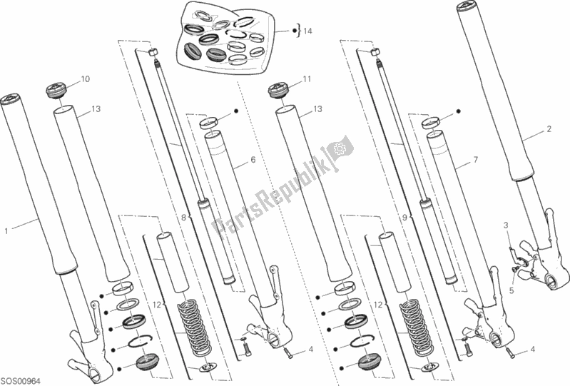 All parts for the Front Fork of the Ducati Hypermotard 950 2020